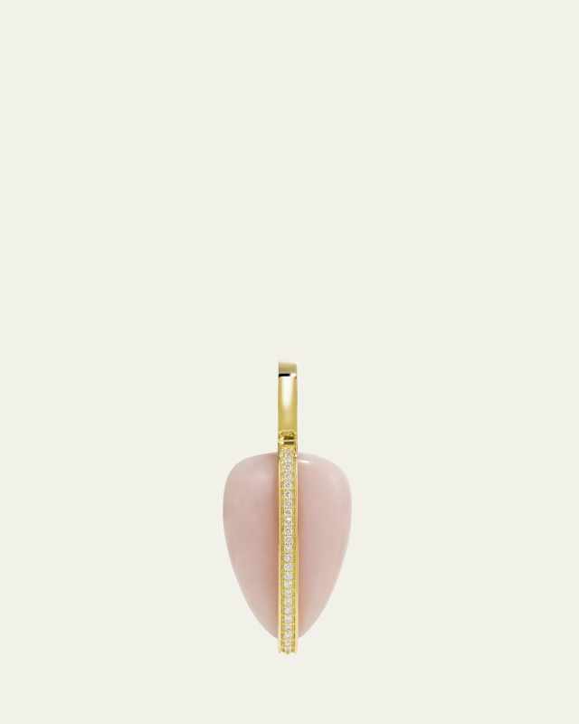14K Yellow Gold Small Diamond Pebble Pendant with Pink Opal